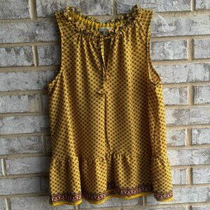 Max Studio Sleeveless Tie Ruffle V-Neck Geo Blouse Women's Size M